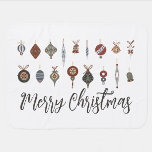 Vintage Merry Christmas Ornaments Baby Blanket