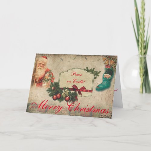 Vintage Merry Christmas Peace on Earth Holiday Card