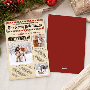 Vintage Merry Christmas Photo Collage Newspaper Holiday Card
