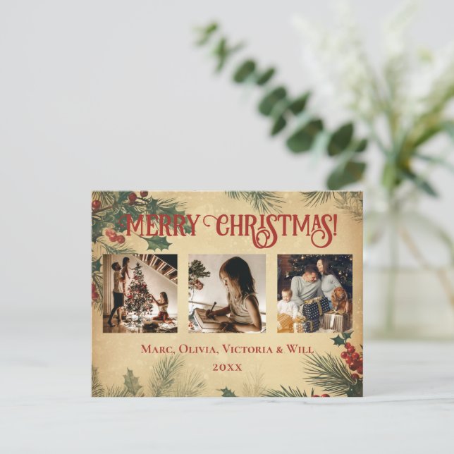 Vintage Merry Christmas Photo Holiday Postcard (Standing Front)