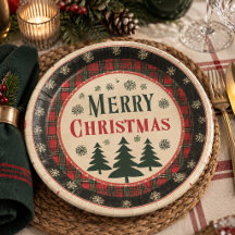 Vintage Merry Christmas Photo Paper Plates