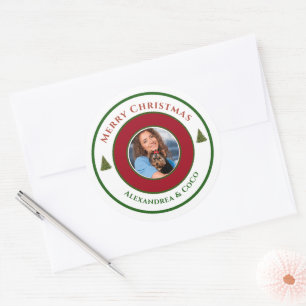 Vintage Merry Christmas Photo Personalize Classic Round Sticker