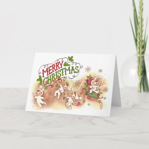 Vintage Merry Christmas Pixies Holiday Card