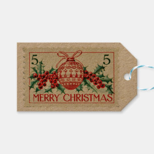 Vintage Merry Christmas Postage Stamp Gift Tags