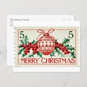 Vintage Merry Christmas Postage Stamp Holiday Postcard
