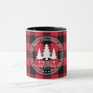 Vintage Merry Christmas Red Buffalo Check Mug