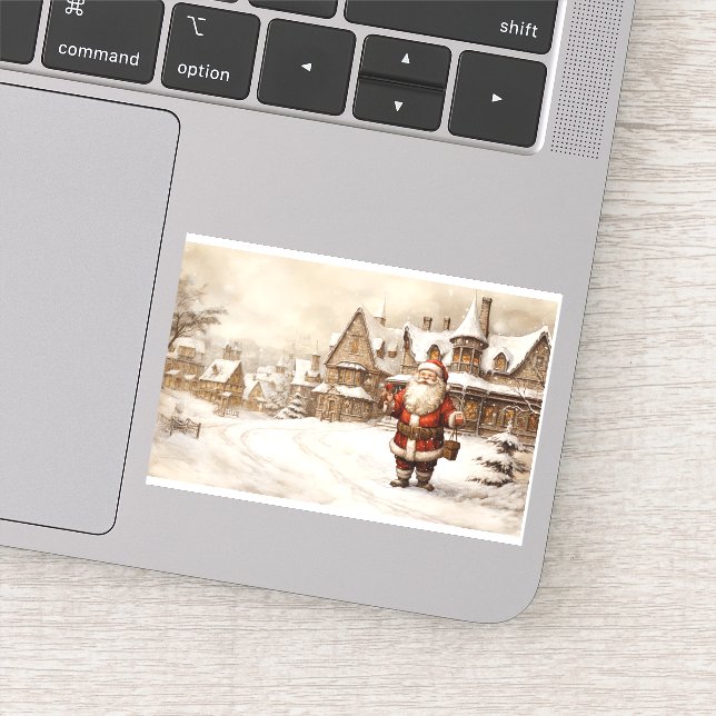 Vintage Merry Christmas red Santa Sticker (Detail)