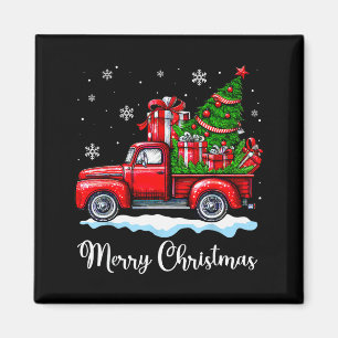 Vintage Merry Christmas Red Truck Funny Xmas Tree  Magnet