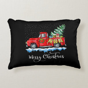 Vintage Merry Christmas Red Truck Old Fashioned Ch Accent Pillow
