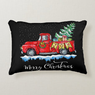 Vintage Merry Christmas Red Truck Old Fashioned Ch Accent Pillow