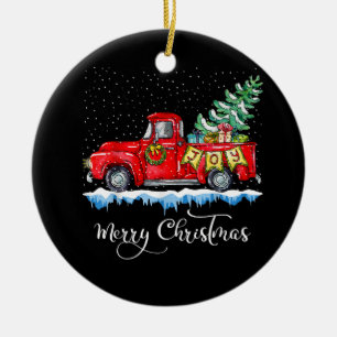 Vintage Merry Christmas Red Truck Old Fashioned Ch Ceramic Ornament