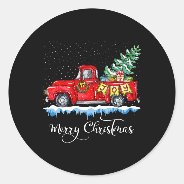 Vintage Merry Christmas Red Truck Old Fashioned Ch Classic Round Sticker (Front)