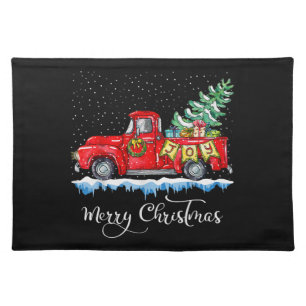 Vintage Merry Christmas Red Truck Old Fashioned Ch Cloth Placemat