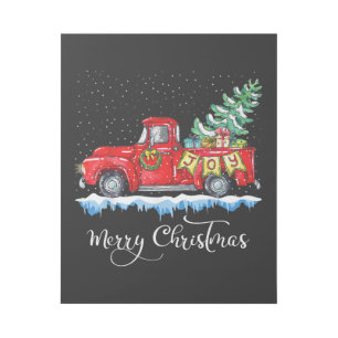 Vintage Merry Christmas Red Truck Old Fashioned Ch Gallery Wrap