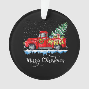 Vintage Merry Christmas Red Truck Old Fashioned Ch Ornament