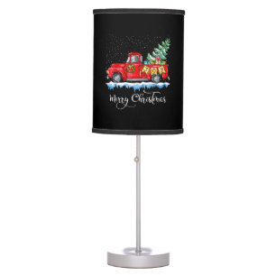Vintage Merry Christmas Red Truck Old Fashioned Ch Table Lamp