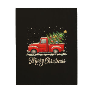 Vintage Merry Christmas Red Truck Old Fashioned Ch Wood Wall Art