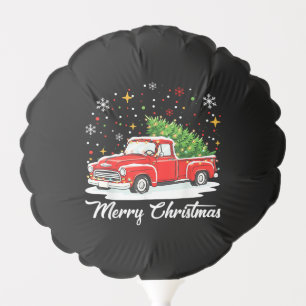 Vintage Merry Christmas Red Truck Santa Tree Famil Balloon