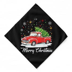 Vintage Merry Christmas Red Truck Santa Tree Famil Bandana