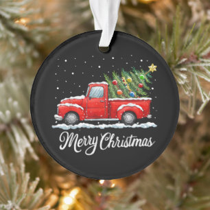 Vintage Merry Christmas Red Truck with Tree Ornament