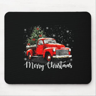 Vintage Merry Christmas Red Truck Xmas Tree Family Mouse Pad