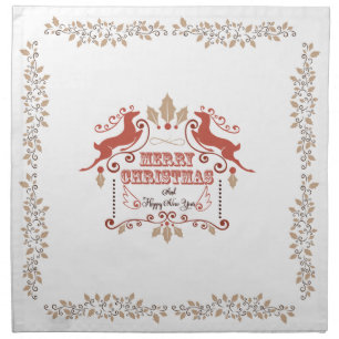 Vintage Merry Christmas Reindeers Cloth Napkin