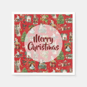Vintage Merry Christmas Retro Festive Red Napkins