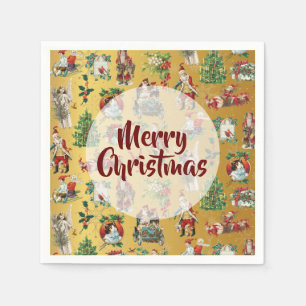 Vintage Merry Christmas Retro Gold Napkins