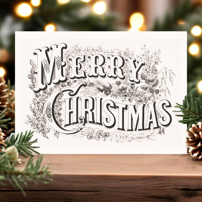 Vintage Merry Christmas Retro Typography Postcard (Creator Uploaded)