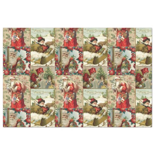 VINTAGE MERRY CHRISTMAS SANTA COLLAGE TISSUE PAPER