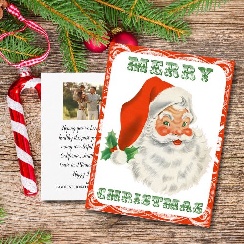 Vintage Merry Christmas Santa Custom Family Photo  Postcard
