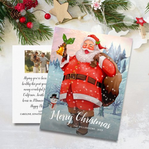 Vintage Merry Christmas Santa Custom Family Photo  Postcard