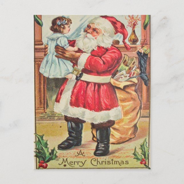 Vintage Merry Christmas Santa Holiday Postcard (Front)