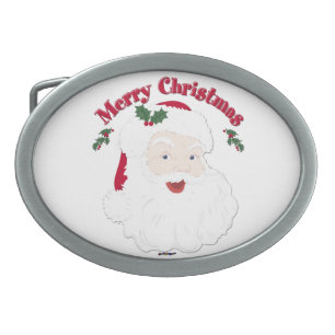 Vintage Merry Christmas Santa Oval Belt Buckle