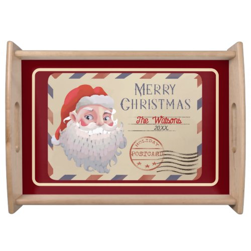 Vintage Merry Christmas Santa Post Card Serving Tray