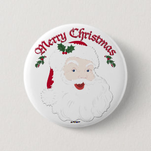 Vintage Merry Christmas Santa - script Pinback Button