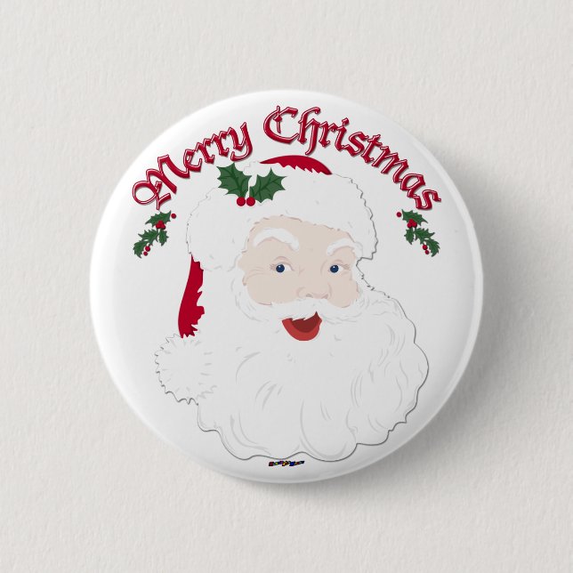 Vintage Merry Christmas Santa - script Pinback Button (Front)
