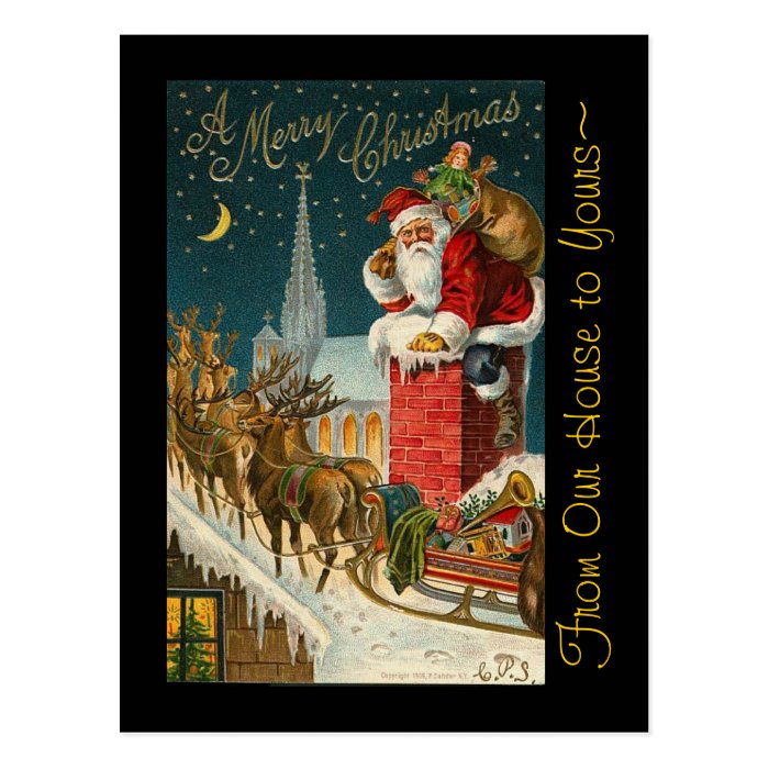 Vintage Merry Christmas Santa Sleigh Reindeer Post Card