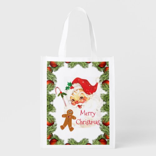 Vintage Merry Christmas Shopping  Grocery Bag