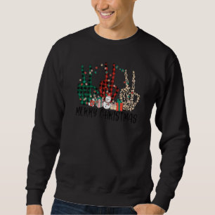Vintage Merry Christmas Skeleton Hands Peace Sign Sweatshirt