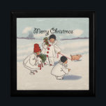 Vintage Merry Christmas Snow Children Keepsake Box<br><div class="desc">What a great Christmas card! From a 1916 Christmas Card,  showing snow children walking their piggy in the snow. Festive and funny!</div>