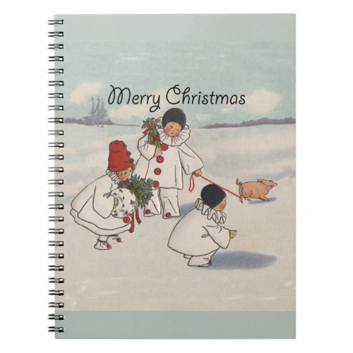Vintage Merry Christmas Snow Children Notebook