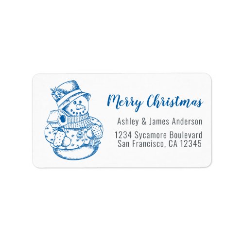 Vintage Merry Christmas Snowman New Address Label