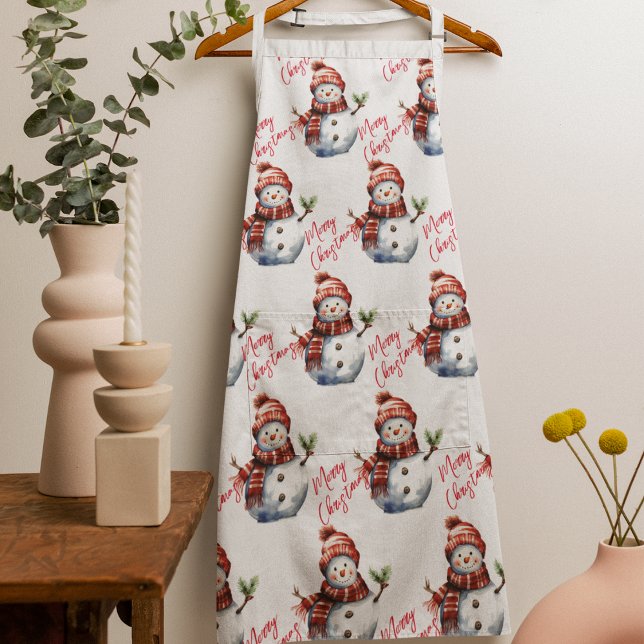 Vintage Merry Christmas & Snowmen  Apron (Creator Uploaded)