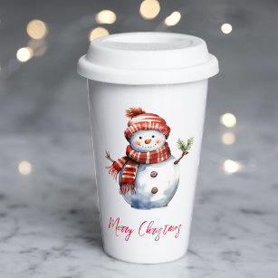 Vintage Merry Christmas & Snowmen  Paper Cups