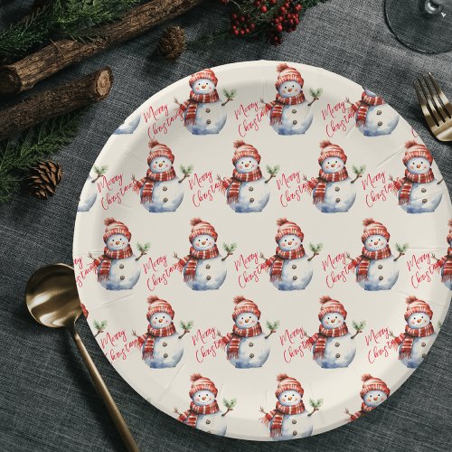 Vintage Merry Christmas  Snowmen  Paper Plates