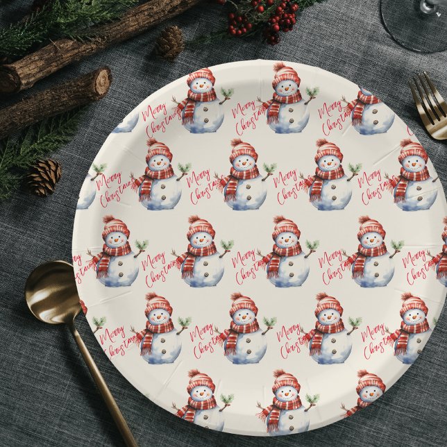 Vintage Merry Christmas & Snowmen  Paper Plates (Creator Uploaded)