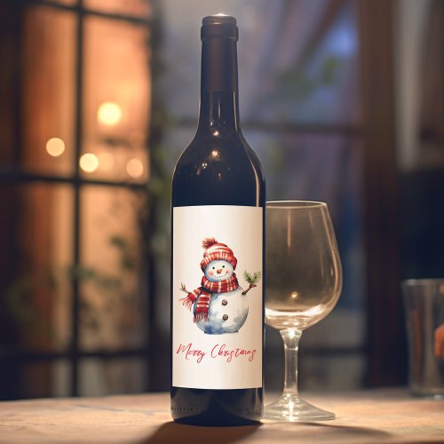 Vintage Merry Christmas  Snowmen  Wine Label