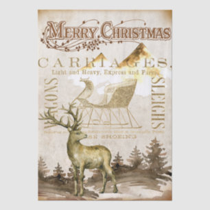 Vintage Merry Christmas Stag Sleigh Carriages Tissue Paper