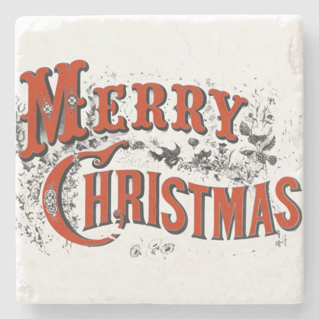 Vintage Merry Christmas Stone Coaster (Front)